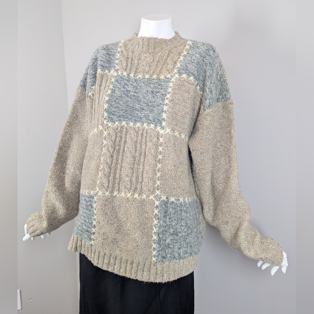 Vintage Tereco Patchwork Knit Sweater | Cable & Textured Panels | Slouchy Pullov